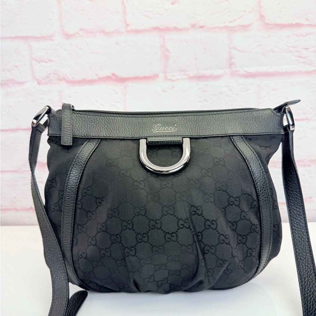 Gucci Abbey D Ring Black Gg Canvas Crossbody Bag
